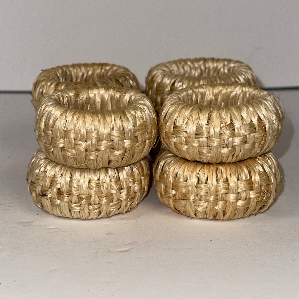 Woven Napkin Rings Set‎ of 6, Neutral Beige, Table Decor, Dinner Party